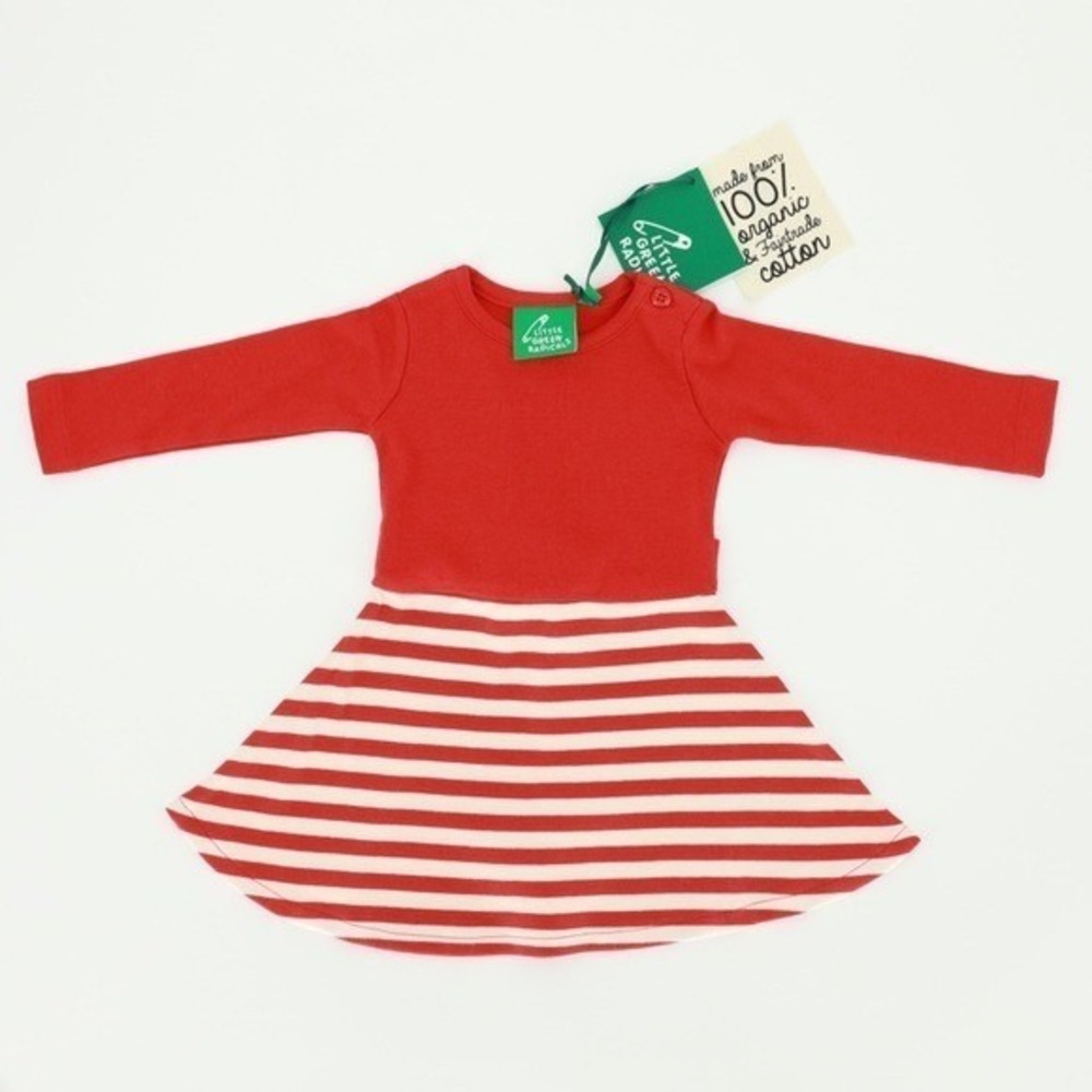 LITTLE GEEEN RADICALS Red Little Twirler Dress 2-3 Years 100% Organic Cotton